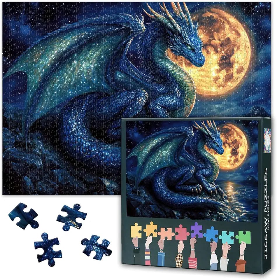 TUMOVO Blue Dragon 1000 Piece Puzzle for Adults Dragon and Moon