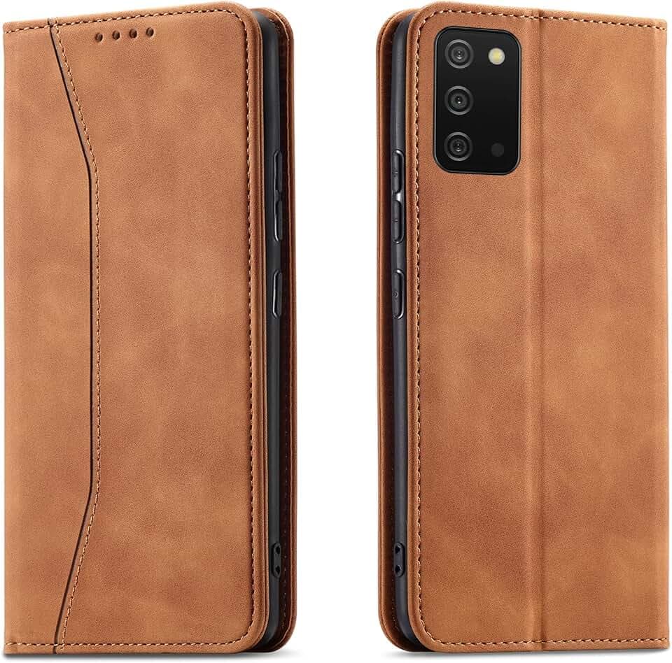 Kompatibel mit Samsung Galaxy A03S Hülle, Magnet Leder Tasche Handyhülle, Kartenfächer Schutzhülle, [Premium PU Leder] Flip Klappbare Stoßfeste Magnetische Standfunktion (Khaki)