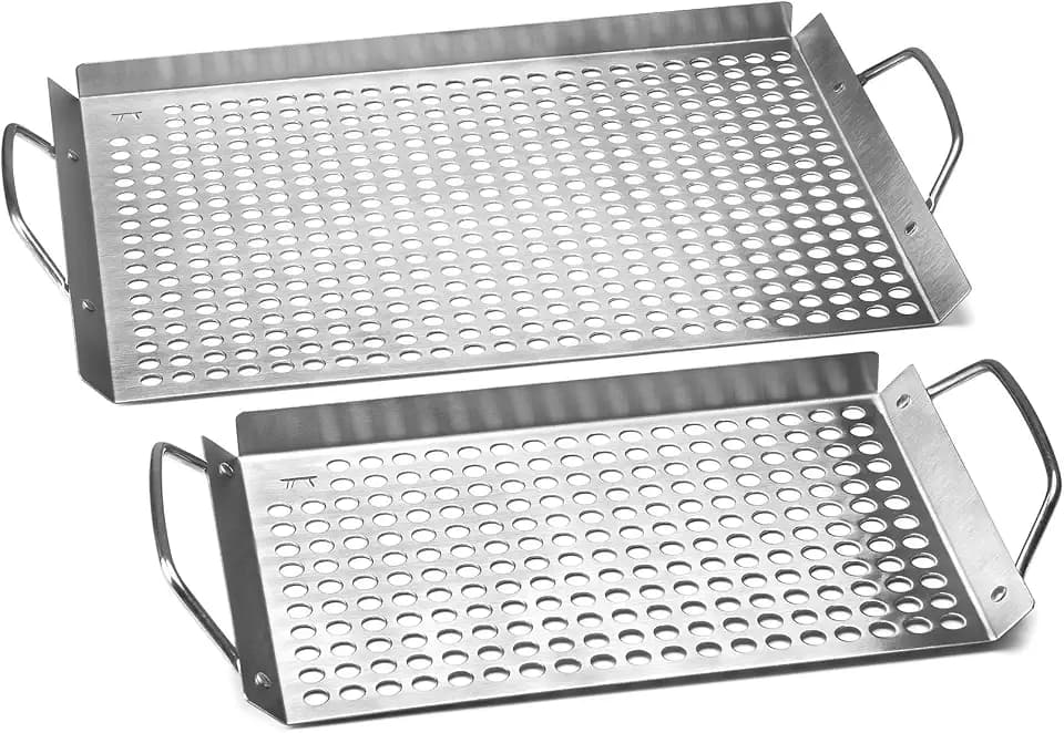 Outset Stainless Steel Grill Topper Grid, Set of 2, 11"x7" & 11"x17" Trays