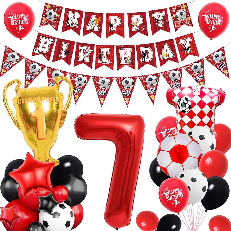Fussball Deko Geburtstag Kinder 7 Jahre Junge - Fußball Geburtstagsdeko Luftballons Happy Birthday Girlande, Wimpel und Folienballon für 7. Kindergeburtstag Sport Party Dekoration