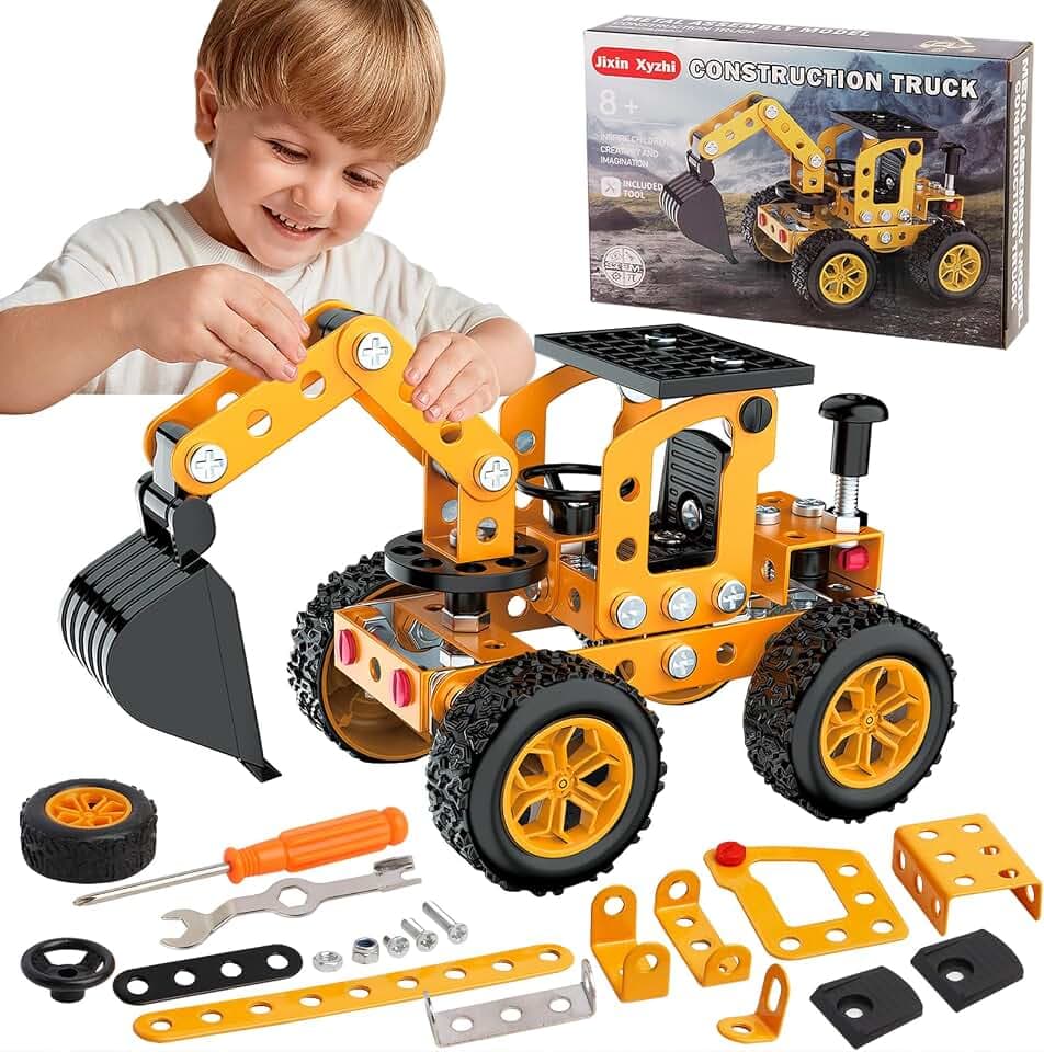 Sets Metallmontage-Spielzeug, Modellbagger-Kits, STEM-Projekte, Modellauto-Kits zum Bauen von Jixin Xyzhi Geburtstagsgeschenken für Kinder von 8–16 Jahren, Gelb