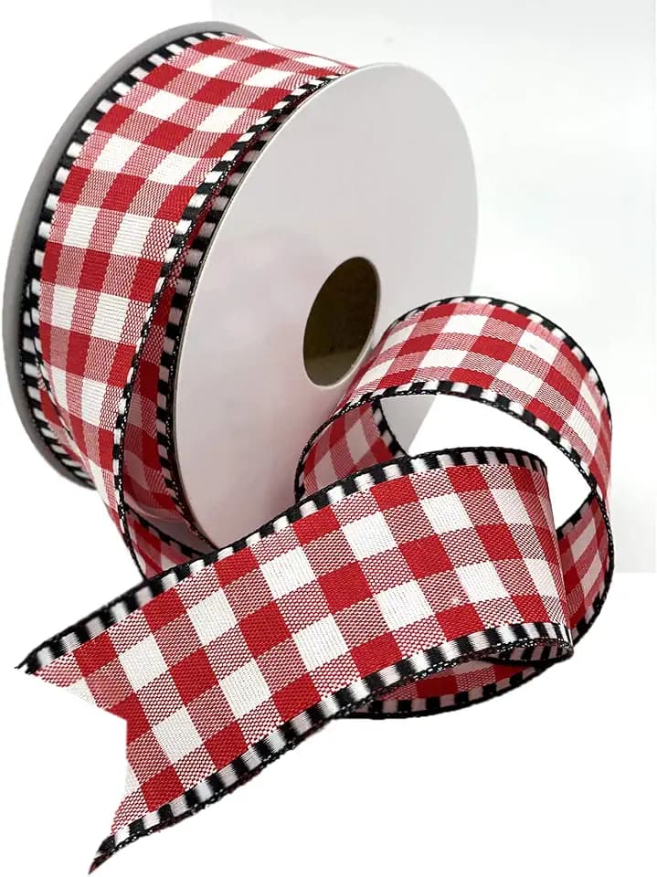 Morex Ribbon Wired Gingham Edge Ribbon, 1.5 inches by 10 Yards, Red, 8215.40/10-609