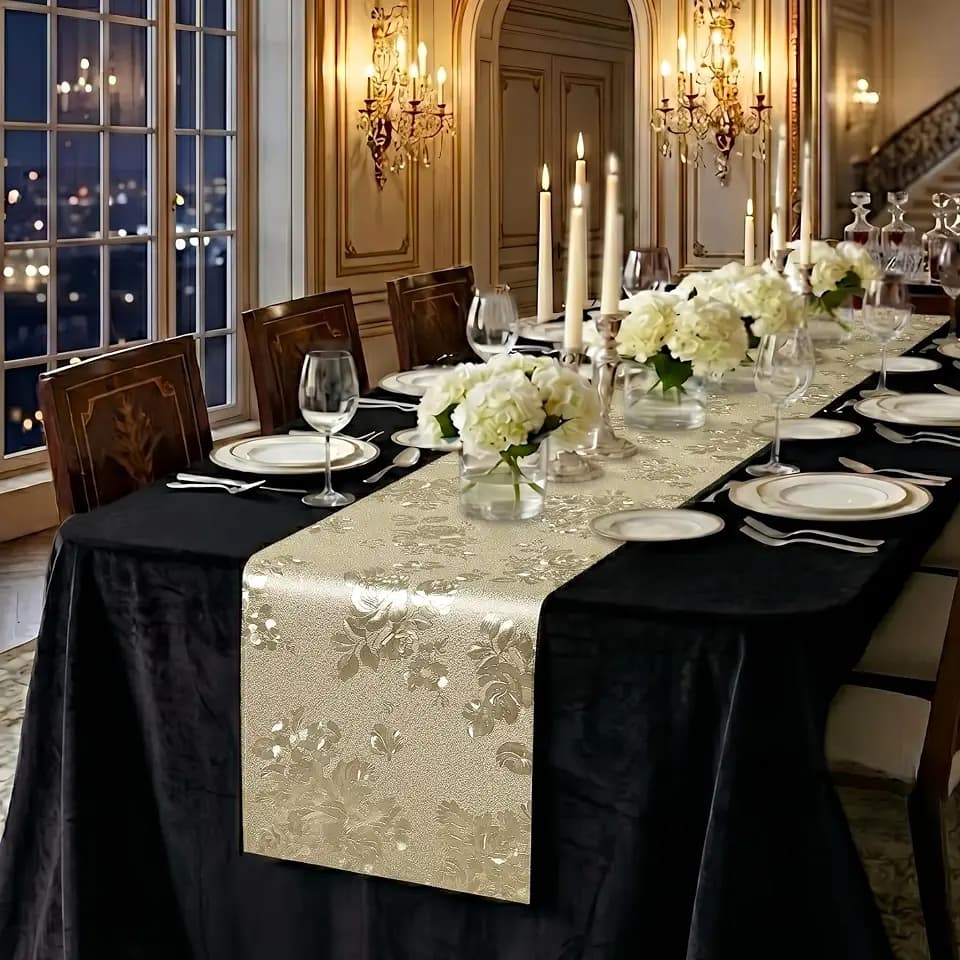 FAVE Gold Table Runner for Rectangle Tables, 120 Inch Table Runner