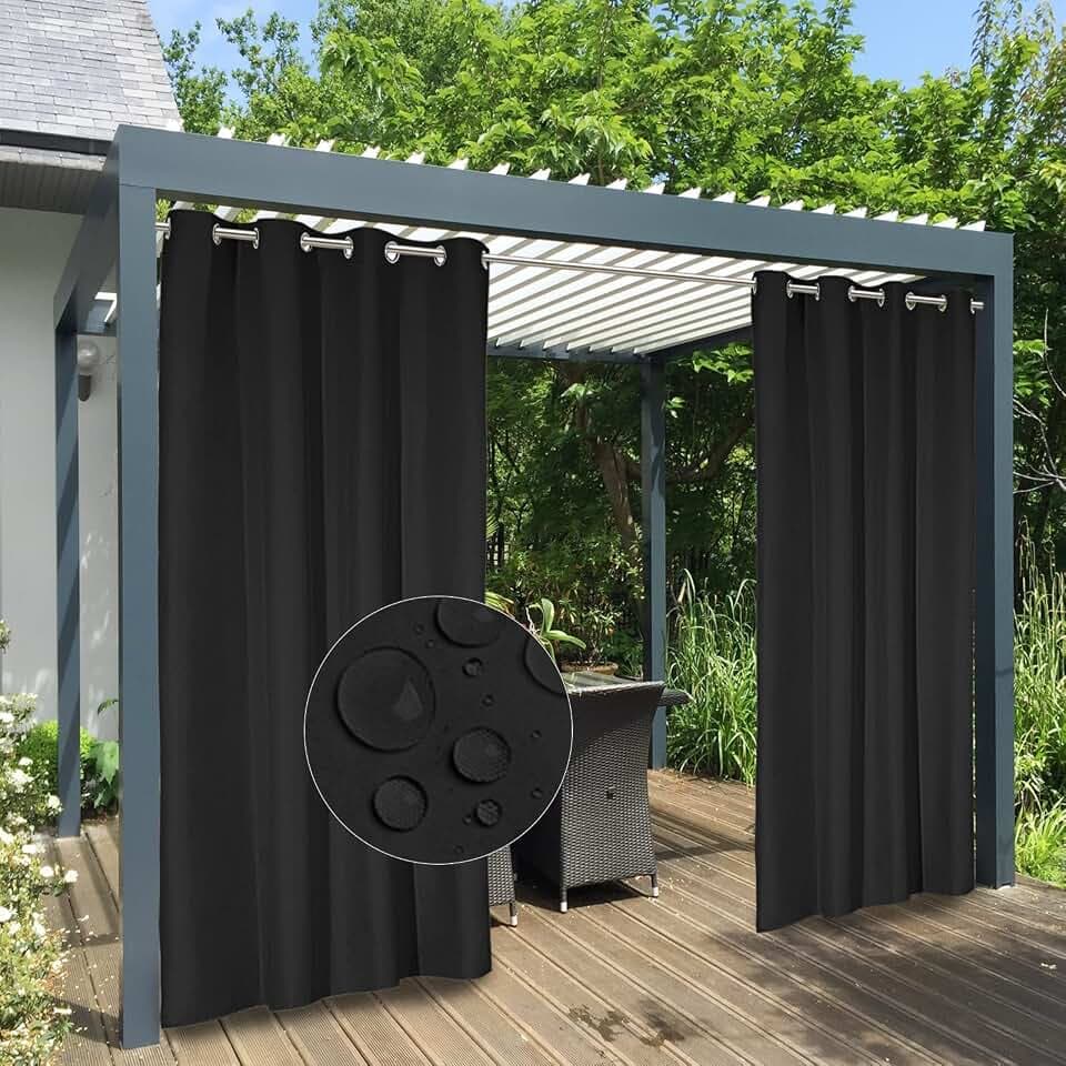 Easy-Going 100% Waterproof Outdoor Curtains 54x96 inch, Black