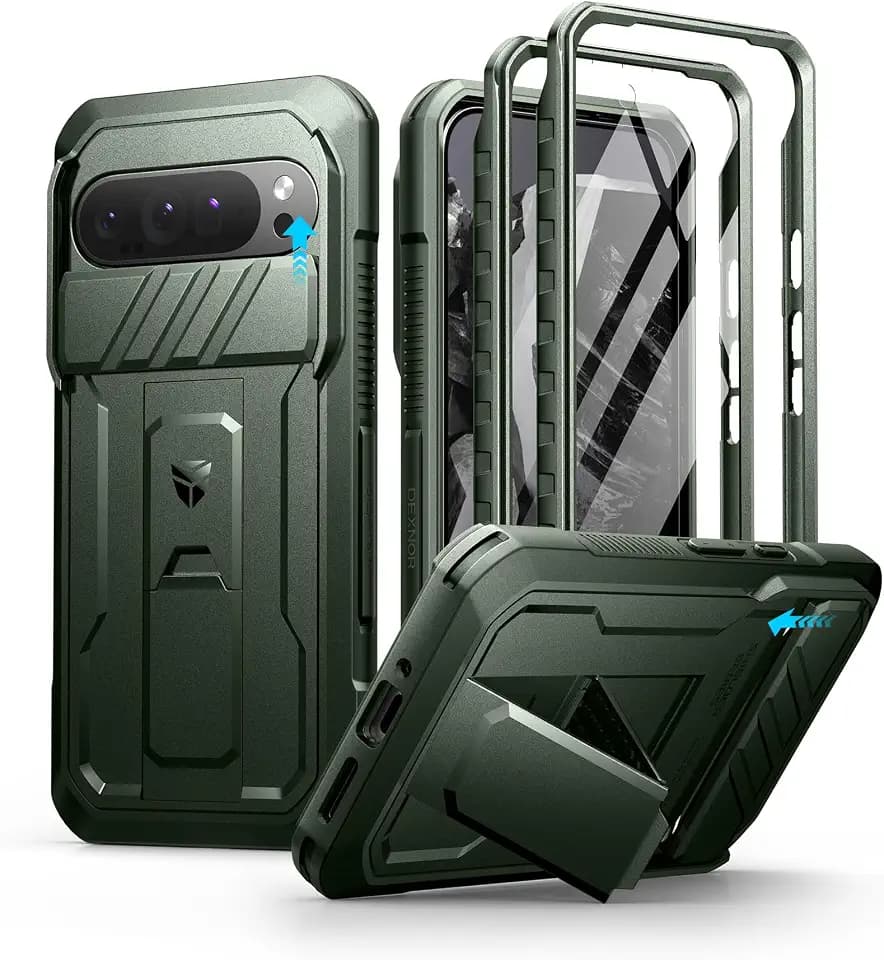 Dexnor for Google Pixel 9 Pro XL Case with Slide Camera Cover & Built-in Screen Protector & Heavy-Duty Kickstand,Full-Body Protective Cover Rugged Bumper Cases for Pixel 9 Pro XL,Army Green(2024)