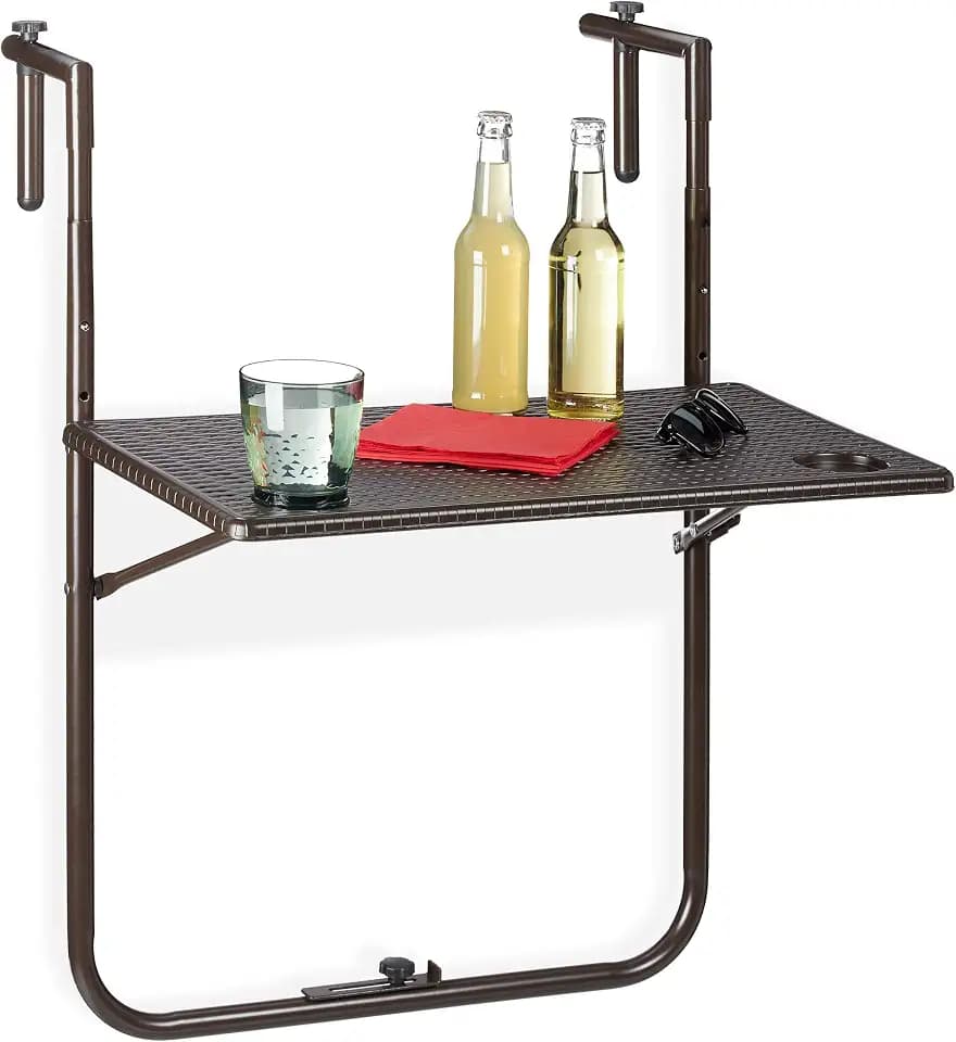 Relaxdays Balkonhängetisch klappbar, 3-Fach höhenverstellbar, braun
