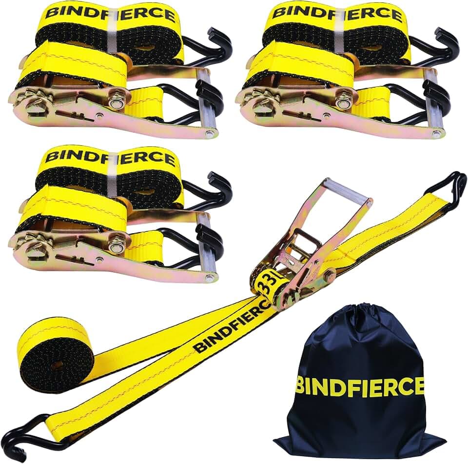 4Pack Ratchet Straps Heavy Duty, 2" x 15' Tie Down with J Hook