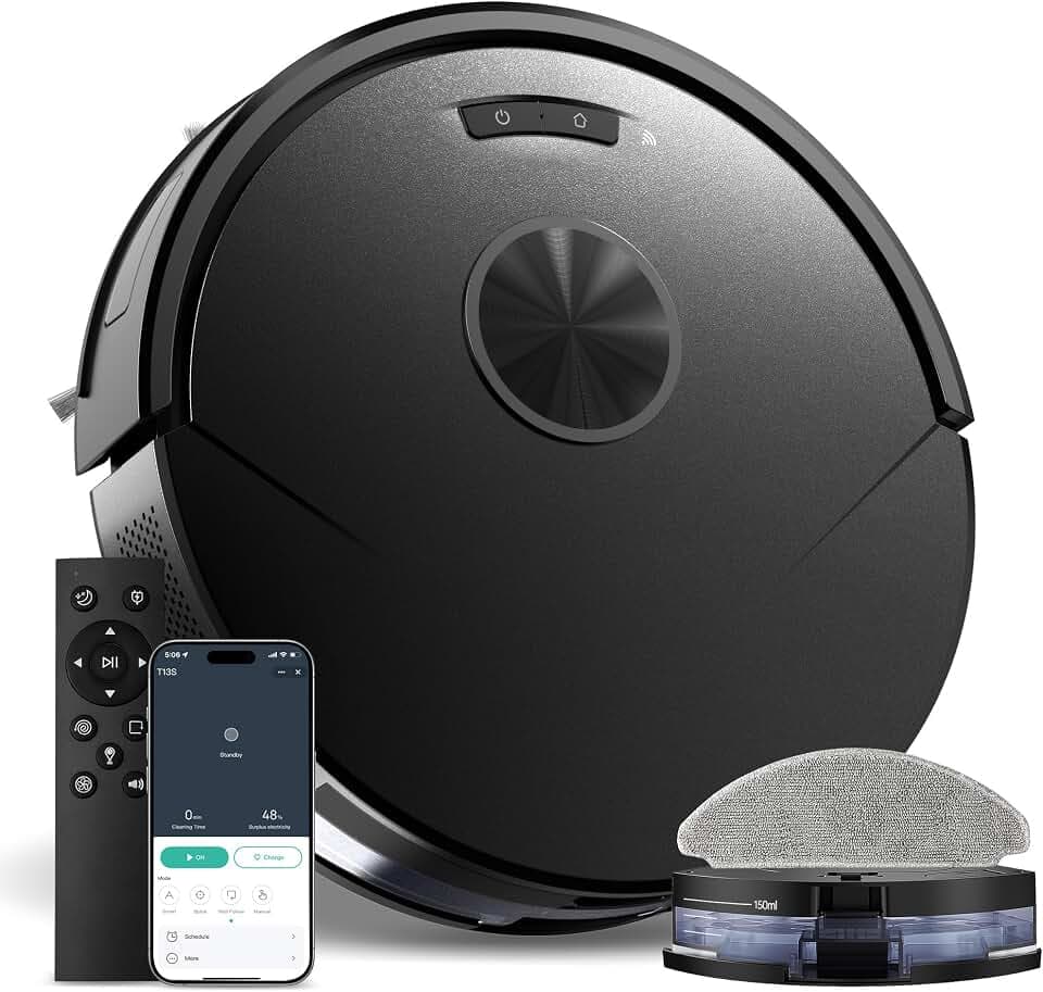 Robot Vacuum and Mop Combo, 8000Pa Strong Suction 2 in 1 Vacuum Robot with Mopping, with Schedule, Wi-Fi/App/Remote, Self-Charging, Slim, Ideal for Hard Floor, Pet Hair, Low-Pile Carpet