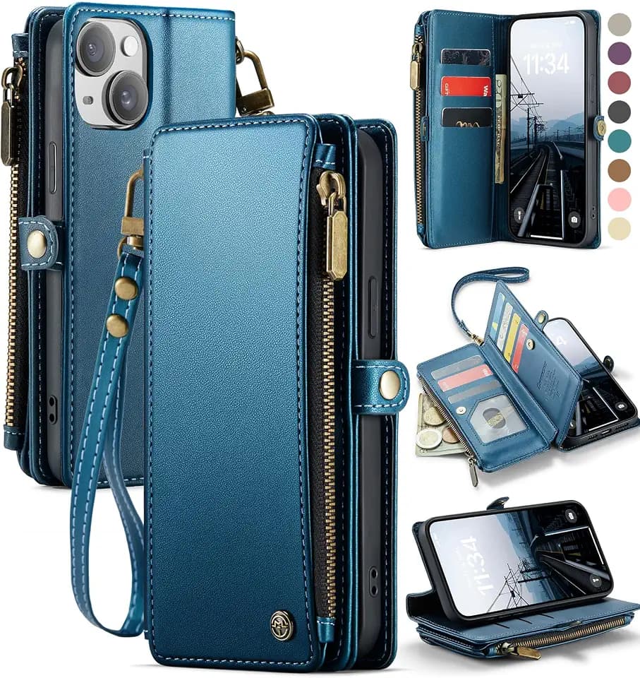 Defencase for iPhone 14 Plus Wallet Case with RFID Card Holder, Dark Blue