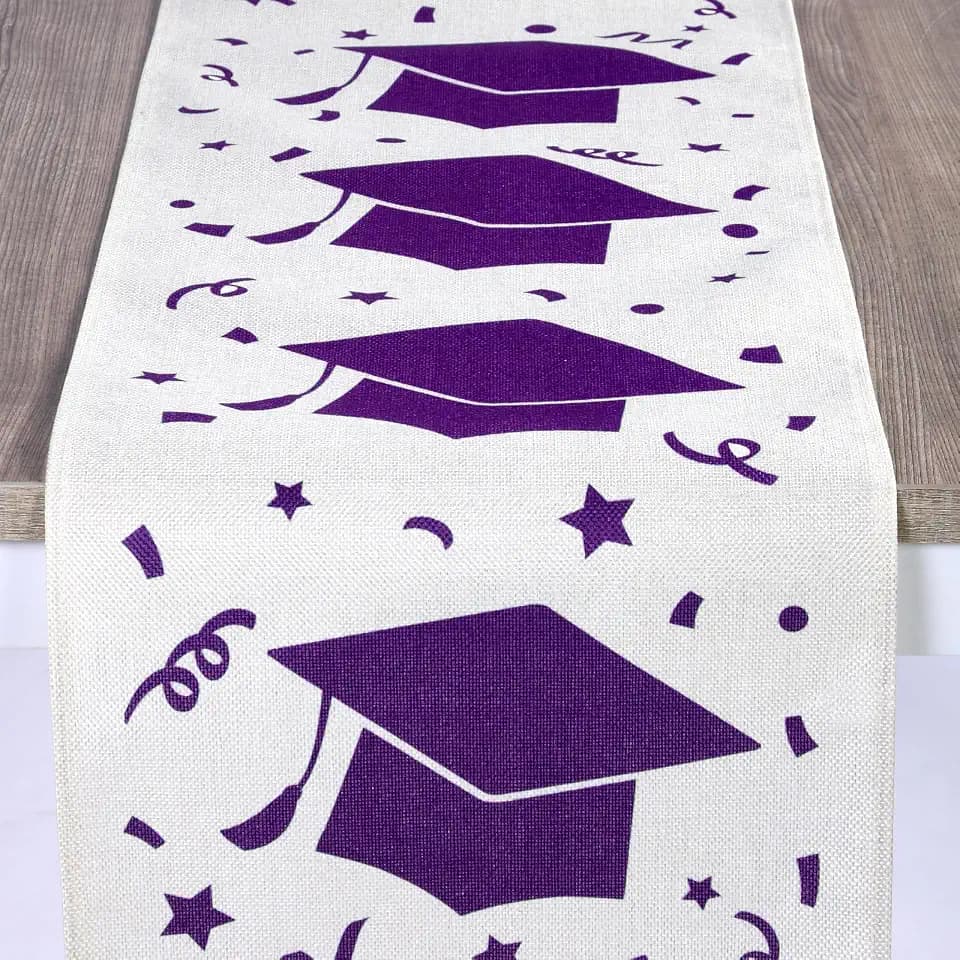 Xinnun 2026 Graduation Cap Table Runner, Grad Party Decorations Burlap Table Runner for Home Party Centerpiece Decor Supplies, 12 x 71 Inch(Purple)