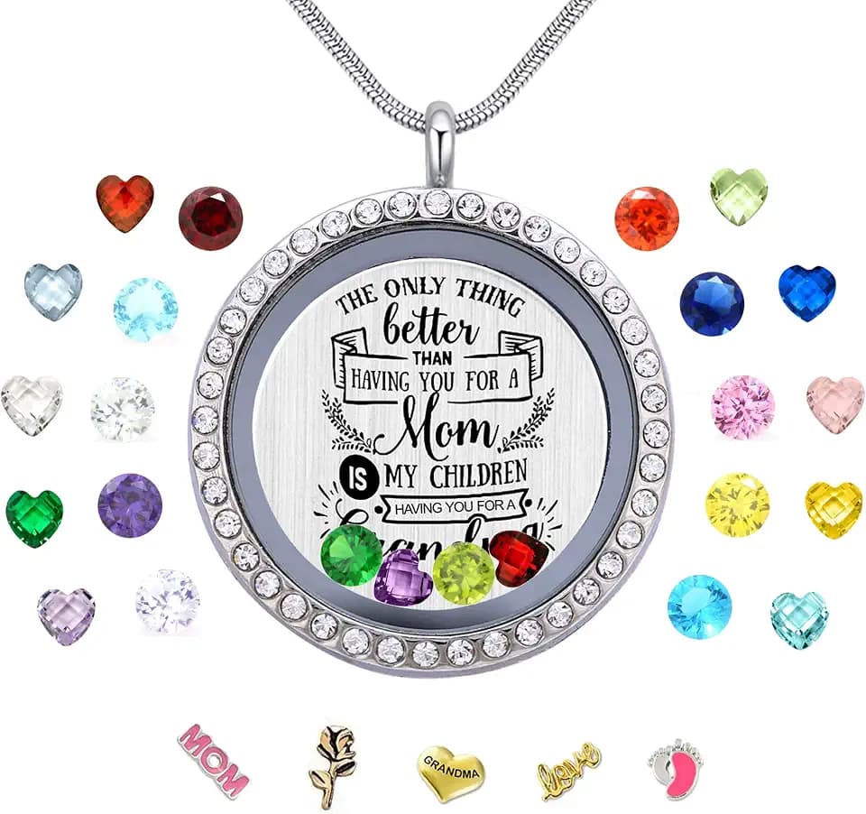 Veeshy Mom Grandma Gifts, Birthstones DIY Floating Charms Locket Necklace