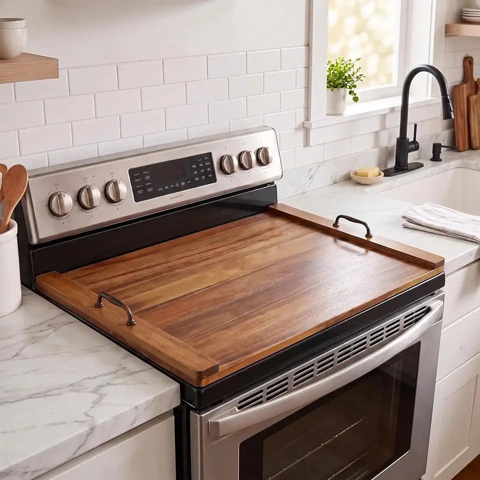Garvee Acacia Wood Noodle Board Stove Cover 30x22 in, Stove Top Cover