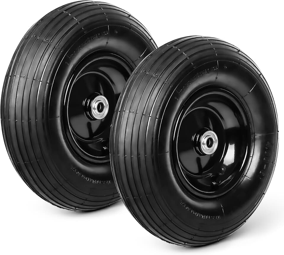 Taifa 13 Inch 2 PCS Rubber Pneumatic Replacement Tires and Wheels 4.00-6 with 5/8'' Axle Bore Hole, Inflated Air Wheel for Wheelbarrow/Wagon/Hand Truck/Trolley/Garden Scooter etc.