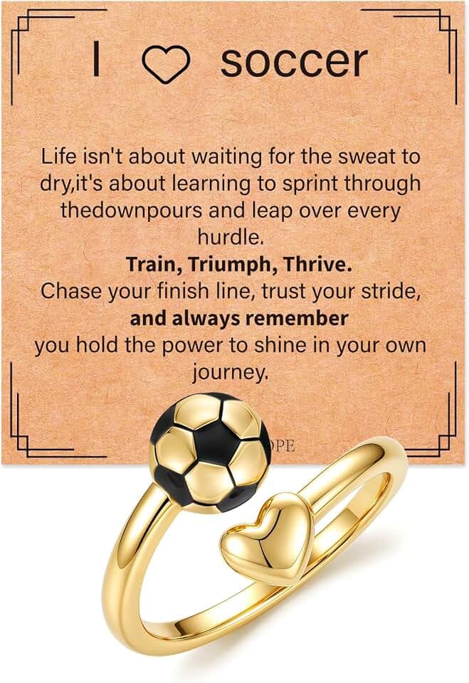 Softball Basketball Soccer Tennis Volleyball Rings for Teens Women 14k Gold Plated Adjustable Rings Non Tarnish Sport Accessories Jewelry Gift for Women