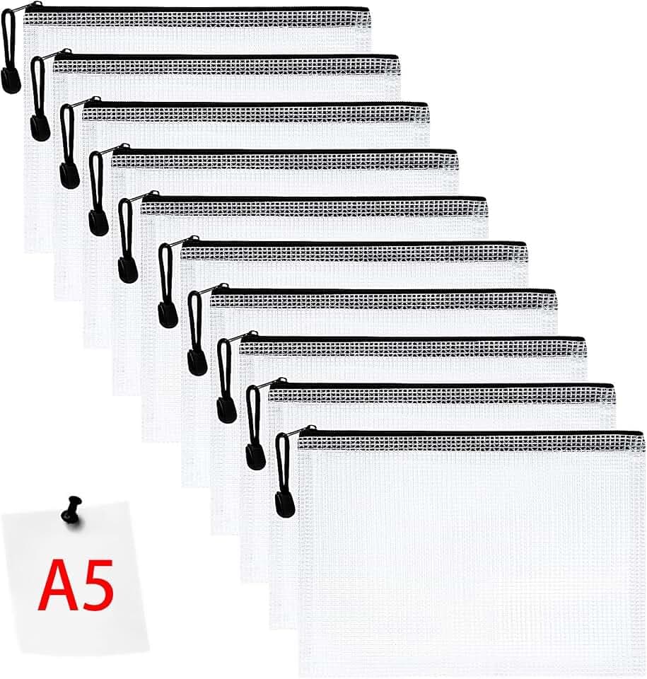 Vicloon Dokumententasche mit Reißverschluss A5, 10 pcs Mesh Plastic Zip Bag