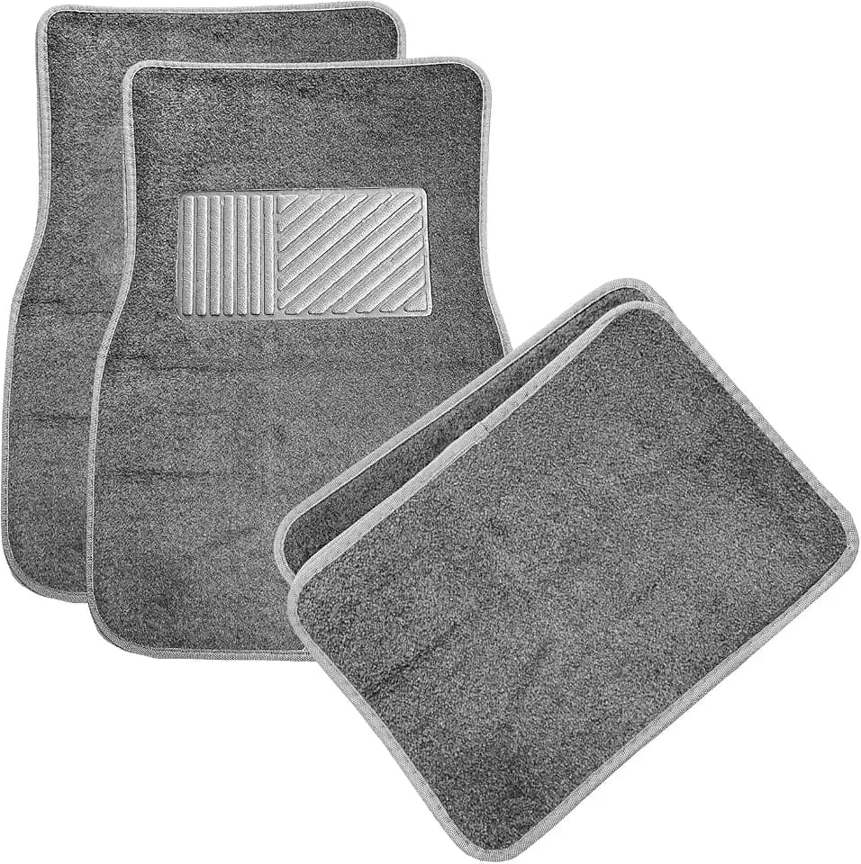 4PCS Car Floor Mats, Anti-Slip Waterproof Car Carpets with Safety Heel Pad, Heavy Duty Floor Mat for All Weather Protection, Universal Trim to Fit for Sedans Trucks SUVs (Gray)