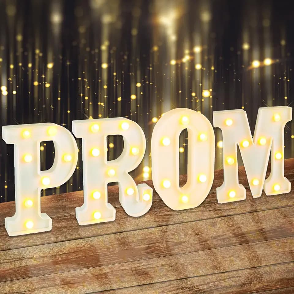 Prom Decorations 2026, 4 Pcs Prom Letters with Warm LED Lights, Prom Centerpieces Table Decorations, Prom Party Supplies, Prom Backdrop Photo Booth Props, Lighted Prom Décor Sign (White)