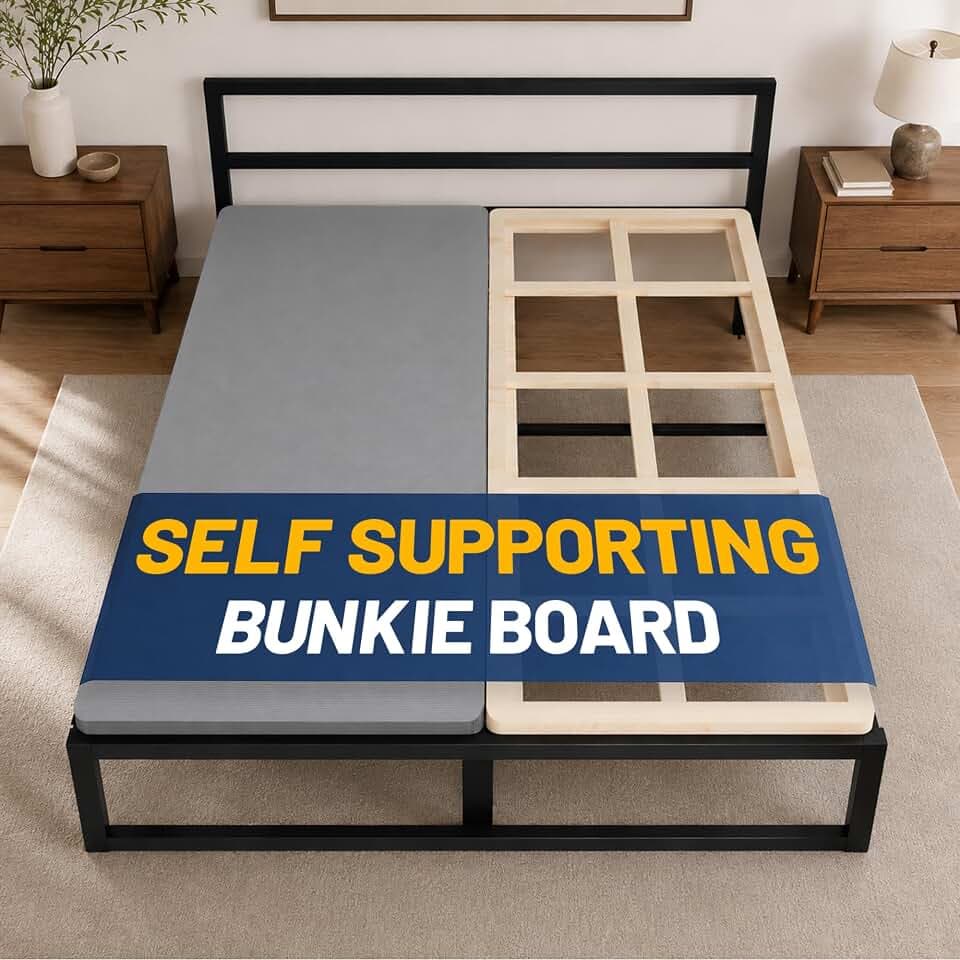 Greaton, Premium 38mm Split Wood Bunkie Board Full Size Bed - 2-Piece Under Mattress Support Board, Fully Assembled, Fabric Ventilation Cover - Replaces Wooden Slats or Box Spring for Bed Frames