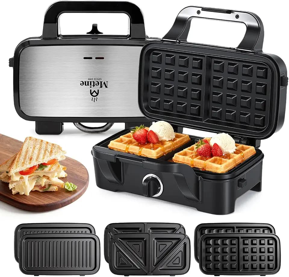 Waffle Maker with Removable Plates, 3-in-1 Sandwich maker and waffle and pancake maker, Nonstick Plates, 5-Level Browning Control & Ready Indicator Lights, Easy to Clean for Family Breakfast