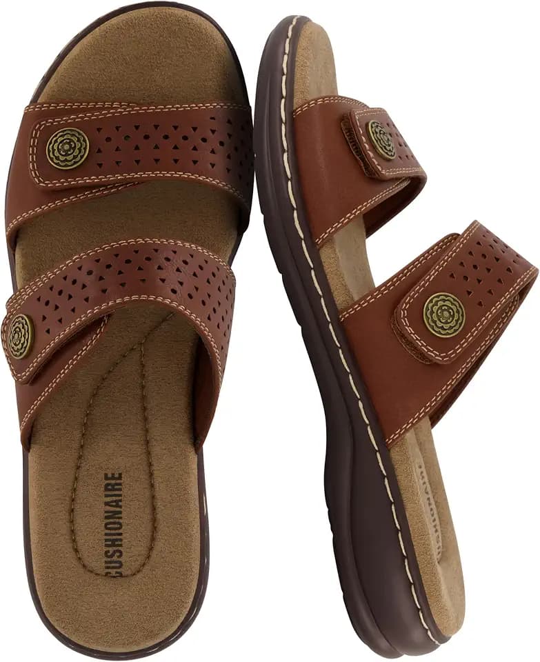 CUSHIONAIRE Women's Betsy comfort footbed slide Sandal with adjustable straps and +Comfort