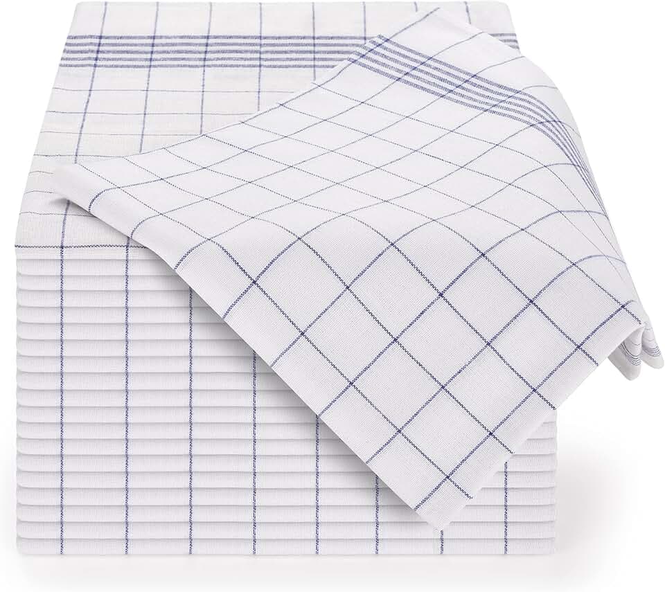 Blumtal 10er Set Premium Geschirrtücher - Hochwertige Geschirrhandtücher, 100% Baumwolle, blau kariert, 50x70cm