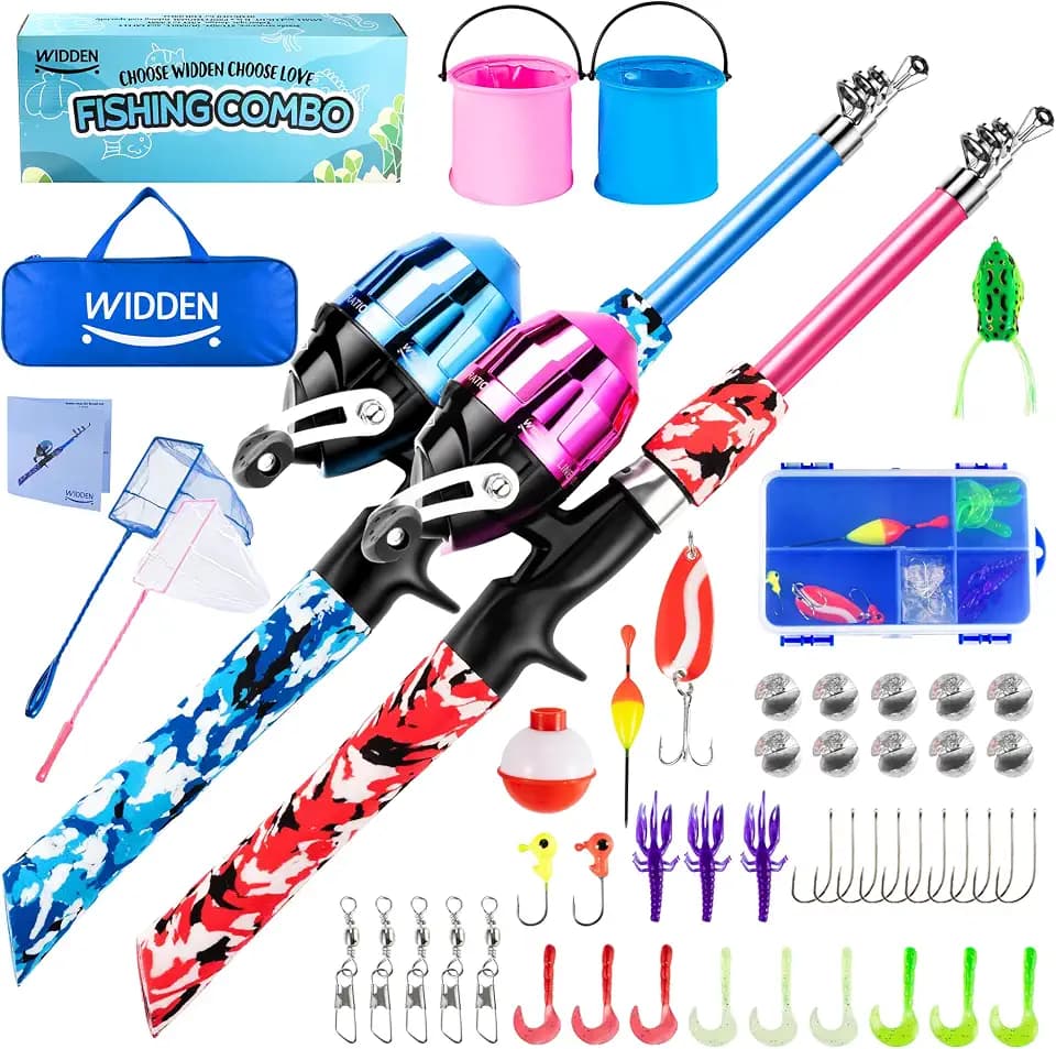 WIDDEN Kids Fishing Pole with Reel Beginner Kit for Boys Girls Ages 3-12
