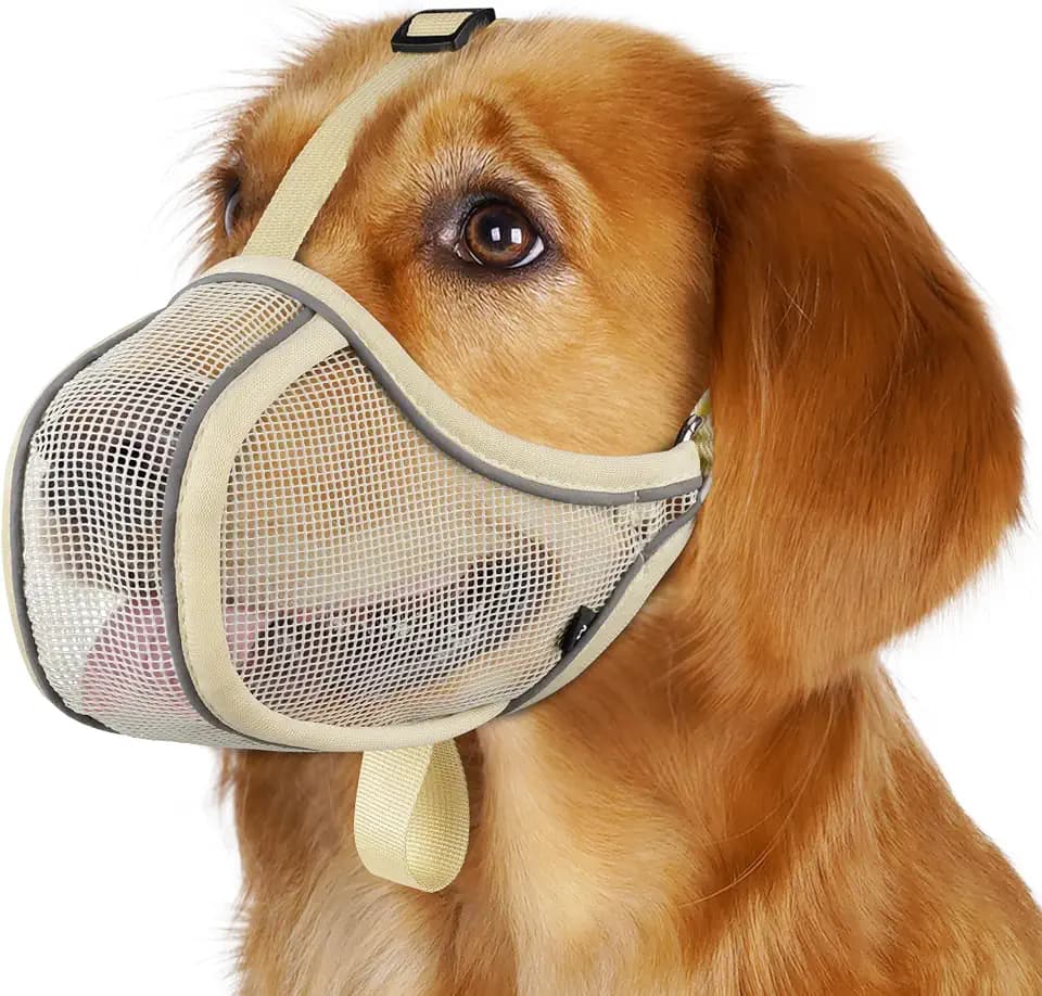 Mayerzon Dog Muzzle Mesh to Prevent Scavenging Biting Chewing | Khaki, M