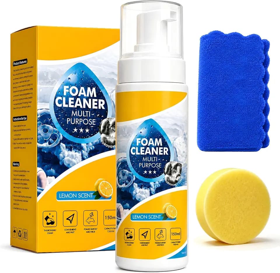 2026 Upgrade Car Interior Foam Cleaner, No Rinse Car Seat Cleaner Spray for Leather, Dashboard, Vinyl, Plastic & Fabric, with Sponge & Microfiber Towel (1PCS)