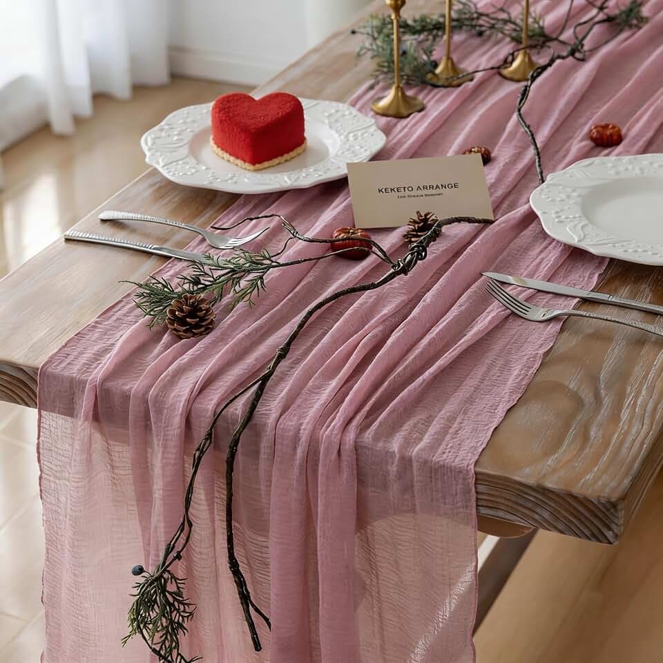 3Pcs Dusty Rose Cheesecloth Table Runner 120 Inches for Party Home Decor
