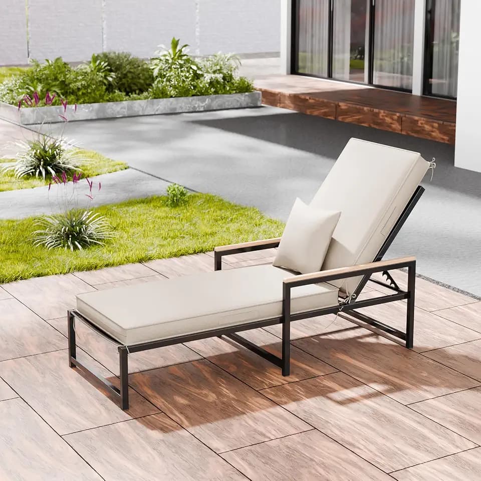 Chaise Lounge Cushions Outdoor with Pillow, Water Fade Resistant