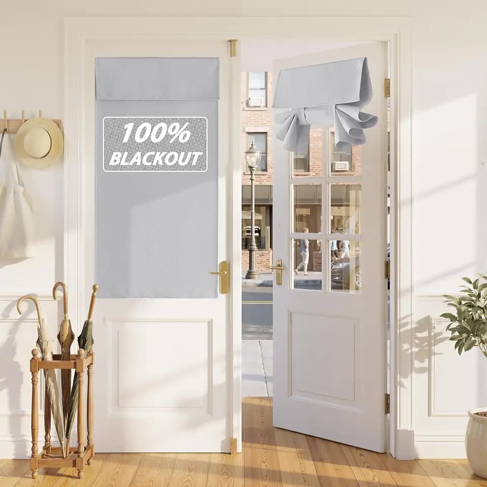 RYB HOME 100% Blackout Linen French Door Curtain for Front Window Covering