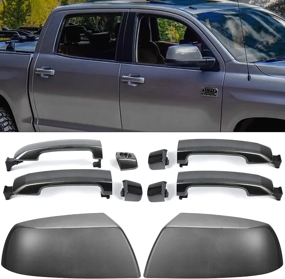 HECASA 4 Mirror Covers+ Door Handles Kit Compatible with 2007-2022 Tundra