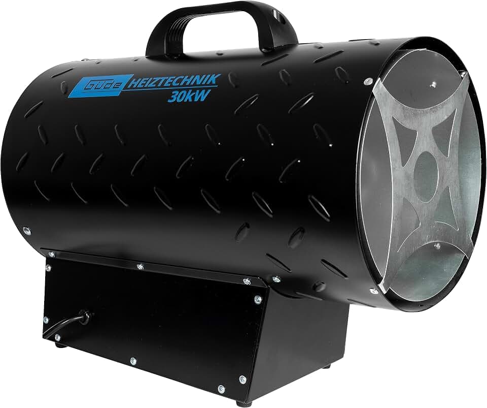Güde Gasheizgebläse GGH 30 R (220-240 V, 18000-30000 W Heizleistung, 1000 m³/h Gebläseleistung, stufenlose Heizregelung (15477-25795 kcal/h), Piezozündung, 700mbar Druckminderer, 1,5 m Gasschlauch)