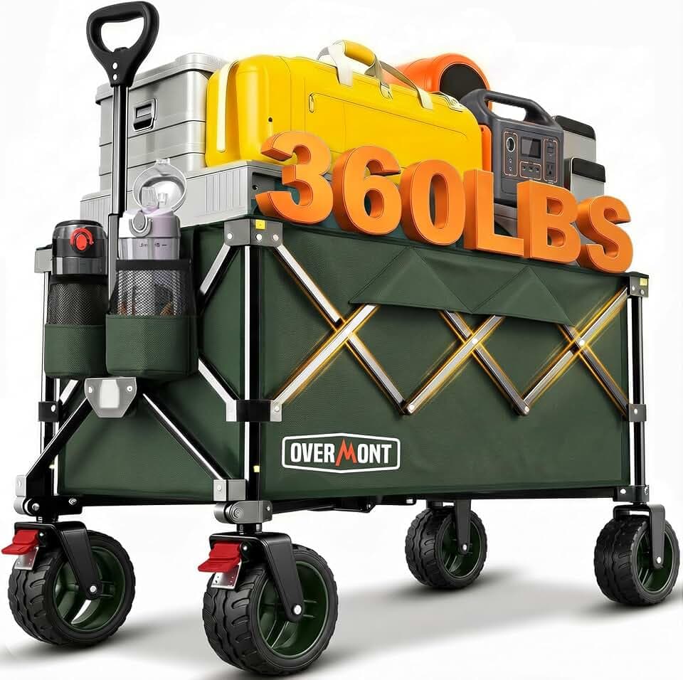 Overmont Faltbar Bollerwagen Klappbar Handwagen - mit Geländegängige Breite Räder - bis 150 kg Tragkraft - für Camping Sport Einkaufen Garten