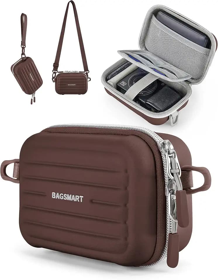 BAGSMART Digital Camera Case, Camera Bag with 2 Carrying Ways, Coffee Brown