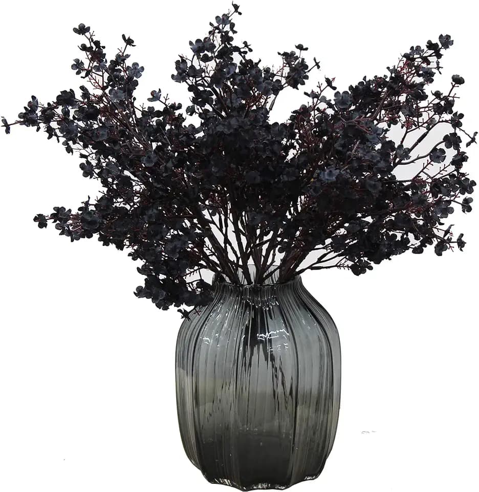 JAKY-Global Babys Breath Fabric Cloth Artificial Flowers 6 Bundle European Fake Silk Plants Decor Wedding Party Decoration Bouquets Real Touch DIY Home Garden (Black-6pcs)