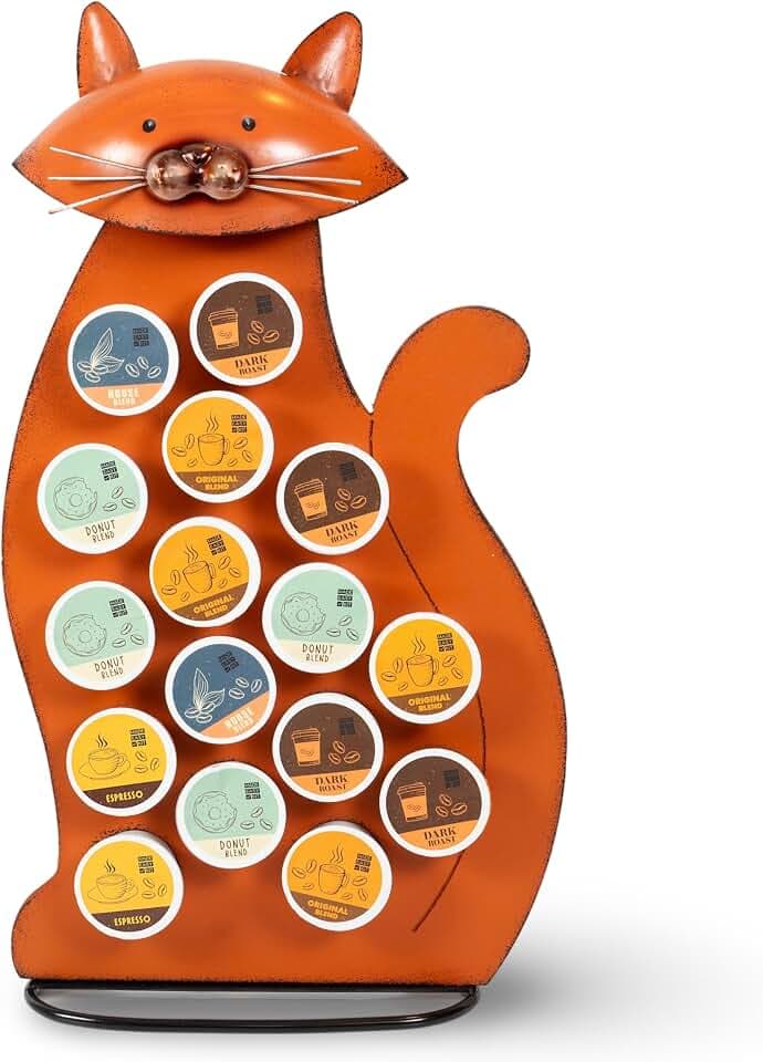 Made Easy Kit Front Facing Countertop Coffee Pods Holder - Compatible with K-Cups Practical meets Whimsical - Coffee Bar Decor for Home Café Kitchen Nook (Orange Cat)