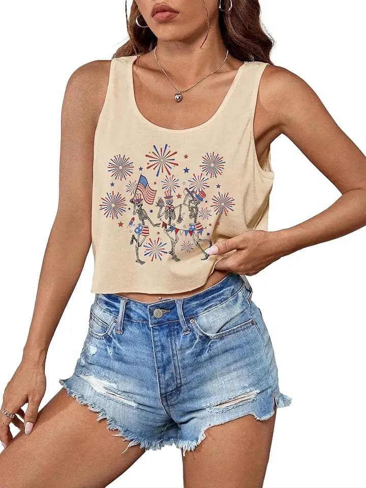 T&Twenties American Flag Tank Top for Women,4th of July Stars Striped Racerback Tees Sleeveless Patriotic USA Flag Vest Tops