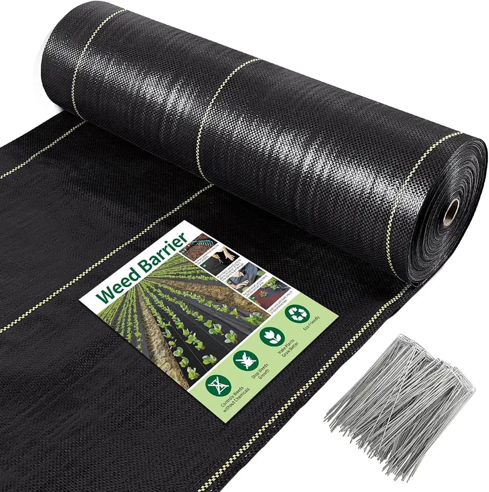 KANAGAWA 3.2oz Heavy Duty 5ft x 300ft Weed Barrier Fabric Professional Woven Landscape Ground Cover with 90 Landscape Staples, Landscape Fabric Density for Driveway Garden Yard Greenhouse Gardening