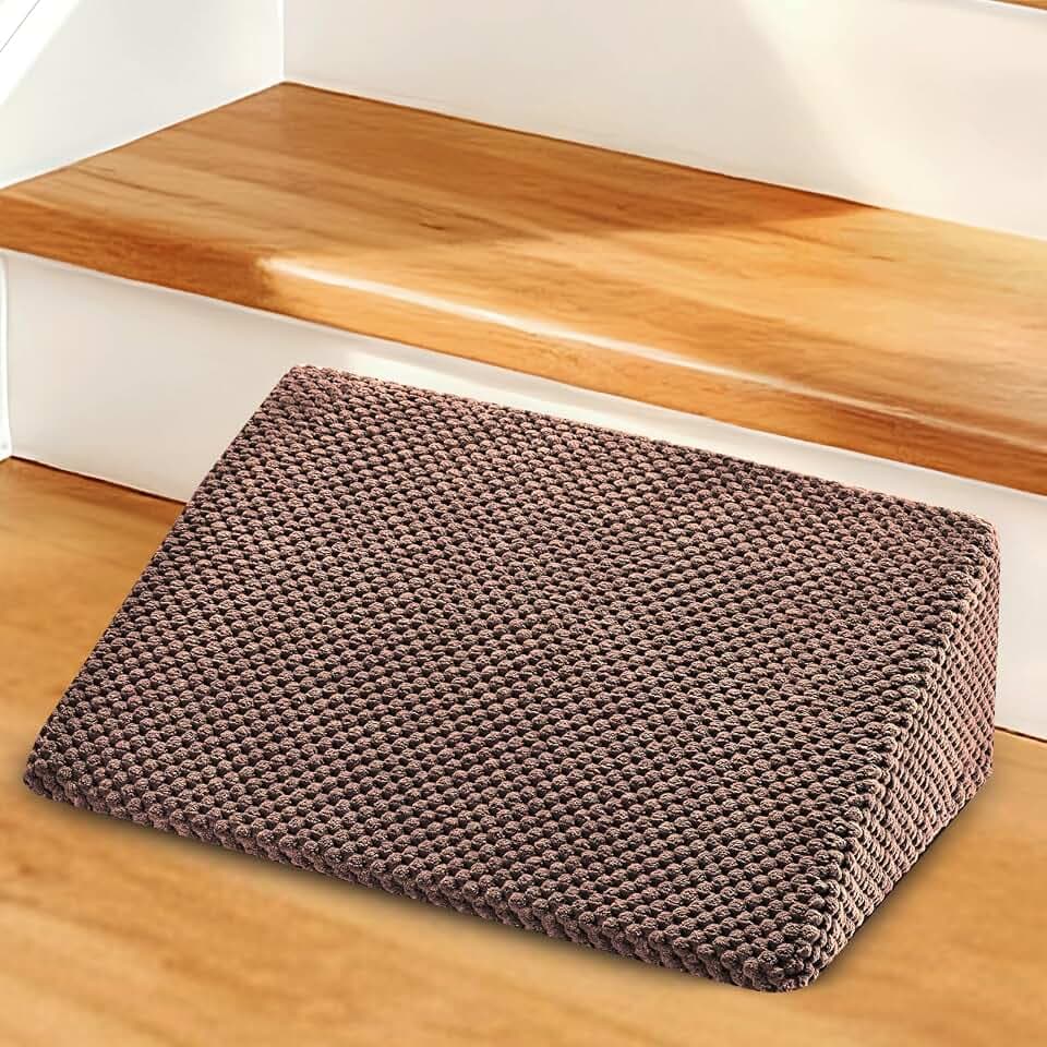 Dog Ramp for Stairs for Small & Senior Dogs and Cats – Non-Slip Stair Wedges for Dogs with Gentle Slope, Pet Ramp with Washable Cover & Self-Sticky Pads for Safe Climbing (Brown, 1 Pack)