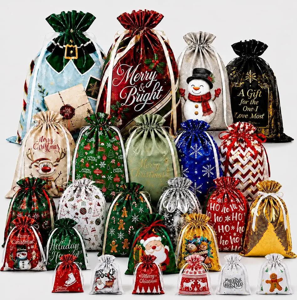QZA 25 Pack Christmas Gift Bags with Gift Tags & Postcards,