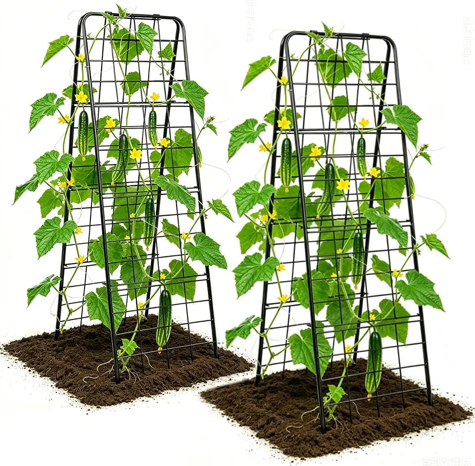 Amoskey Cucumber Trellis, Garden Trellis for Climbing Plants Outdoor, Foldable A-Frame Trellis, Cucumber Trellis for Raised Bed for Cucumbers, Peas, or Tomatoes (Black, Small Grid)