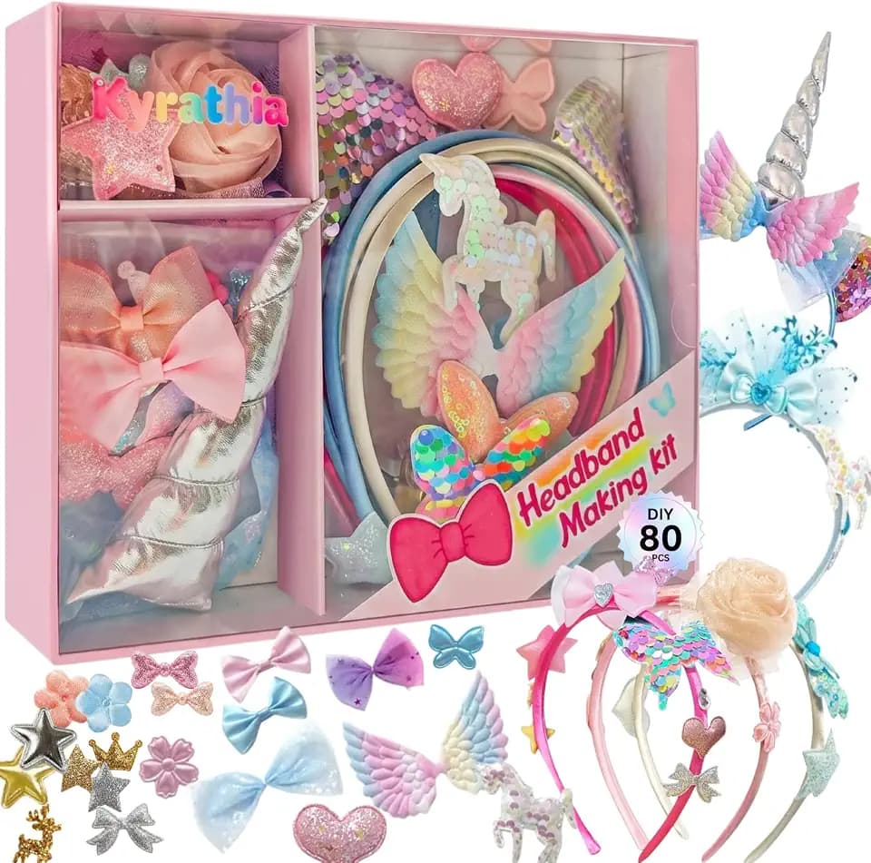 kyrathia DIY Headband Making Kit, Hair Accessories for Girls, Arts and Crafts for Kids Ages 6-8, Make Your Own Unicorn Headband Kit,Birthday Gifts for 5 6 7 8-12 Year Old Girl