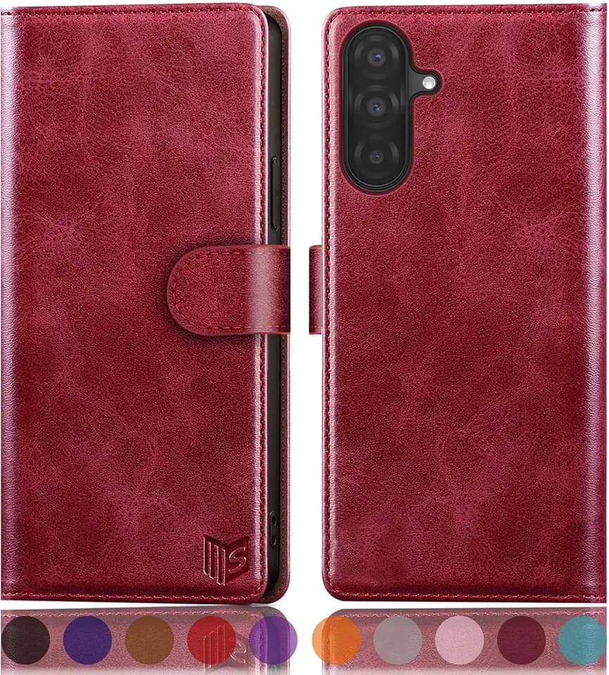 SUANPOT Compatible with Samsung Galaxy A57 Wallet case with RFID Blocking Credit Card Holder,Flip Book PU Leather Protective Cover Women Men for Samsung A57 Phone case Red