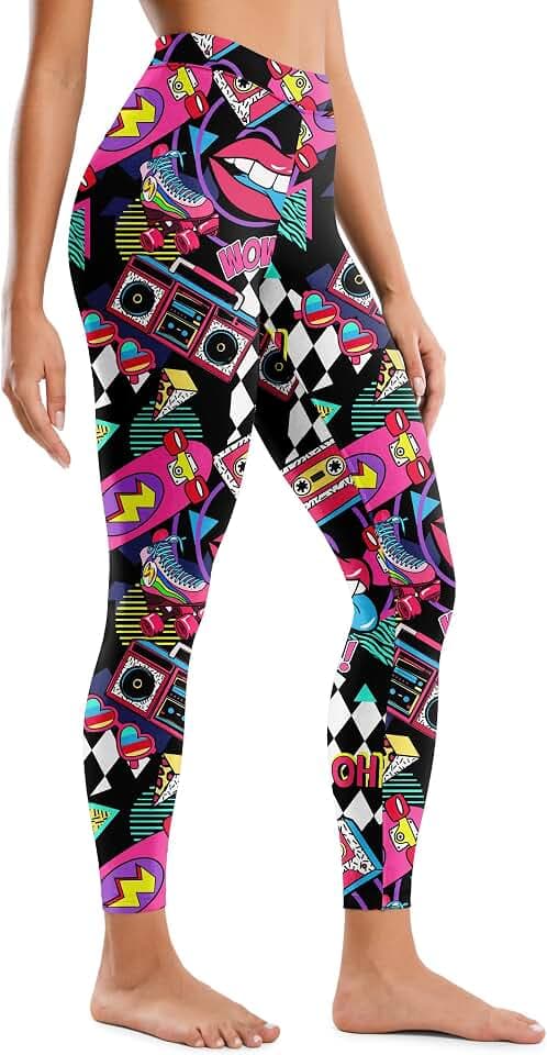 tiorhooe 80er-Jahre-Leggings für Damen, Batik-Leggings, Damen, Fitnessstudio, Yogahose, Sommer, Grafik, Sportstrumpfhose