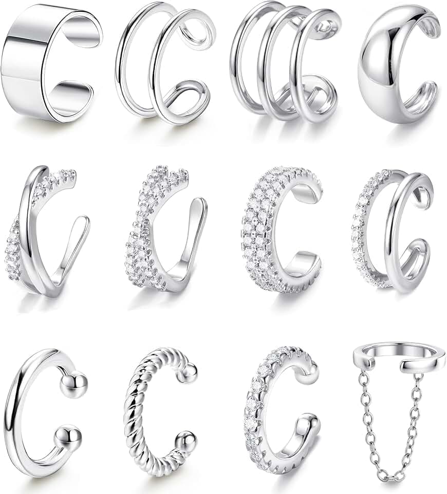 LOLIAS 12Pcs Ear Cuffs Non Piercing - 14K Gold Plated Ear Cuff Earrings for Women Adjustable Earring Cuffs for Non Pierced Ears Clip on Cartilage Earring Fake Earrings Set