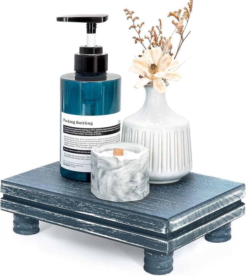 EOSAHR Wood Riser for Decor: Display Stand for Vanity Organizer, Blue