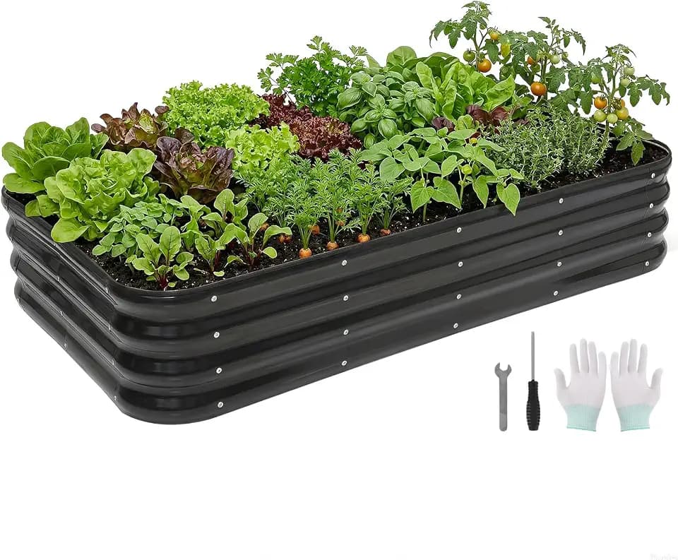 4 in 1 Galvanized Raised Garden Bed, 5x3x1ft, Grey