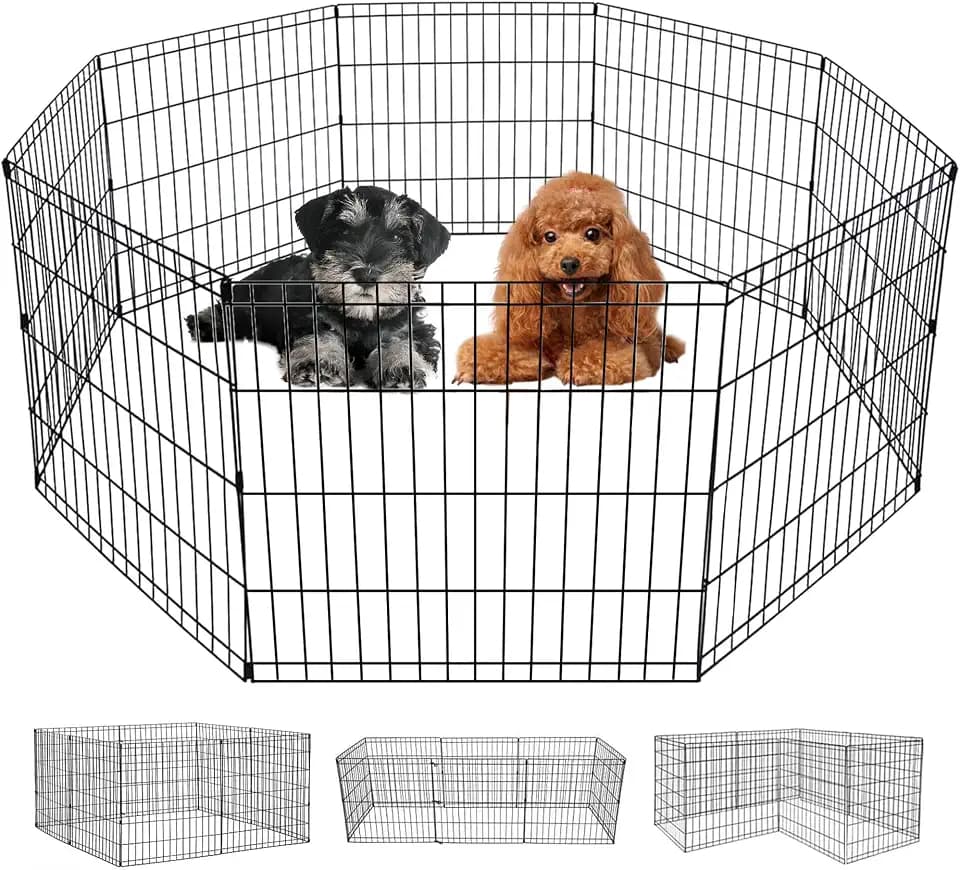 FDW | Dog Playpen | 24", 8 Panels | Heavy Duty Metal Pet Exercise Pen