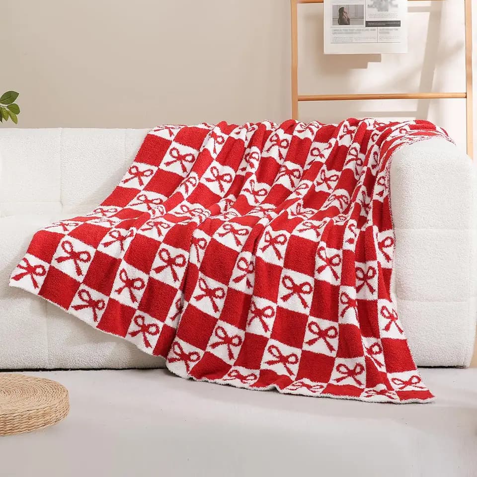 YIRUIO Red Checkered Throw Blanket, 60x80 Inches